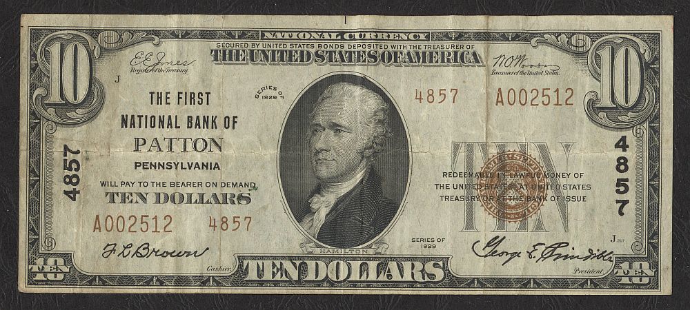 Patton, PA, Ch.#4857, 1929T2 $10, A002512